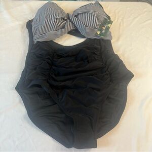 Striped Black One-Piece Swimsuit with Tummy Control